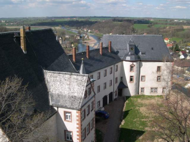 Innenhof der Burg Mildenstein vom Bergfried gesehen. (3)