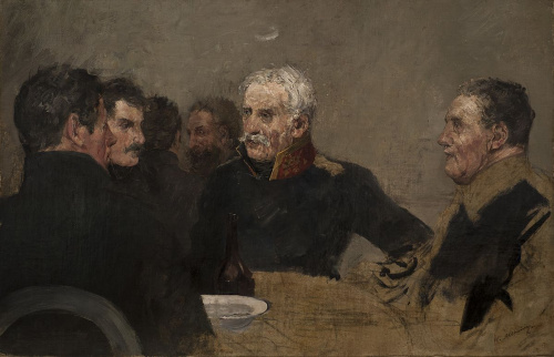 General Blücher mit seinen Offizieren am Tisch sitzend. (1)