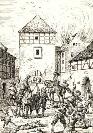 Besetzung der Burg Düben. Zeichnung:  Paul Haffner.