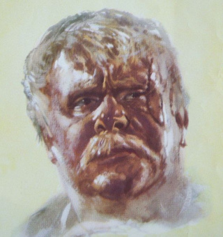 Gert Fröbe, Illustration von Helmuth Ellgaard für den Film "Und ewig singen die Wälder" via Wikimedia Commons