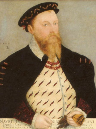 Kurfürst Moritz von Sachsen (1521-1553), Ausschnitt aus dem Ehebild von Lucas Cranach d.J.