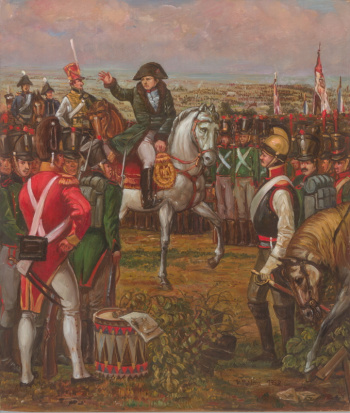 Napoleon spricht zu den sächsischen Truppen, Gemälde: Volker Pohlenz