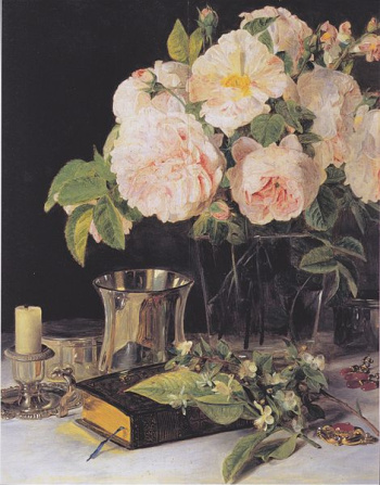 Rosen im Glas. Maler: Ferdinand Georg Waldmüller (1793–1865) .